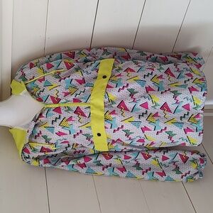 Ragstock Windbreaker XL Rad 80s Geometric, half zip, Cinch Waist, Pockets